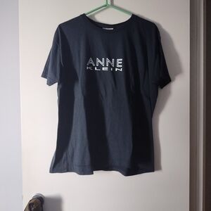 Vintage NWT 1980s ANNE KLEIN Logo Black Tee L